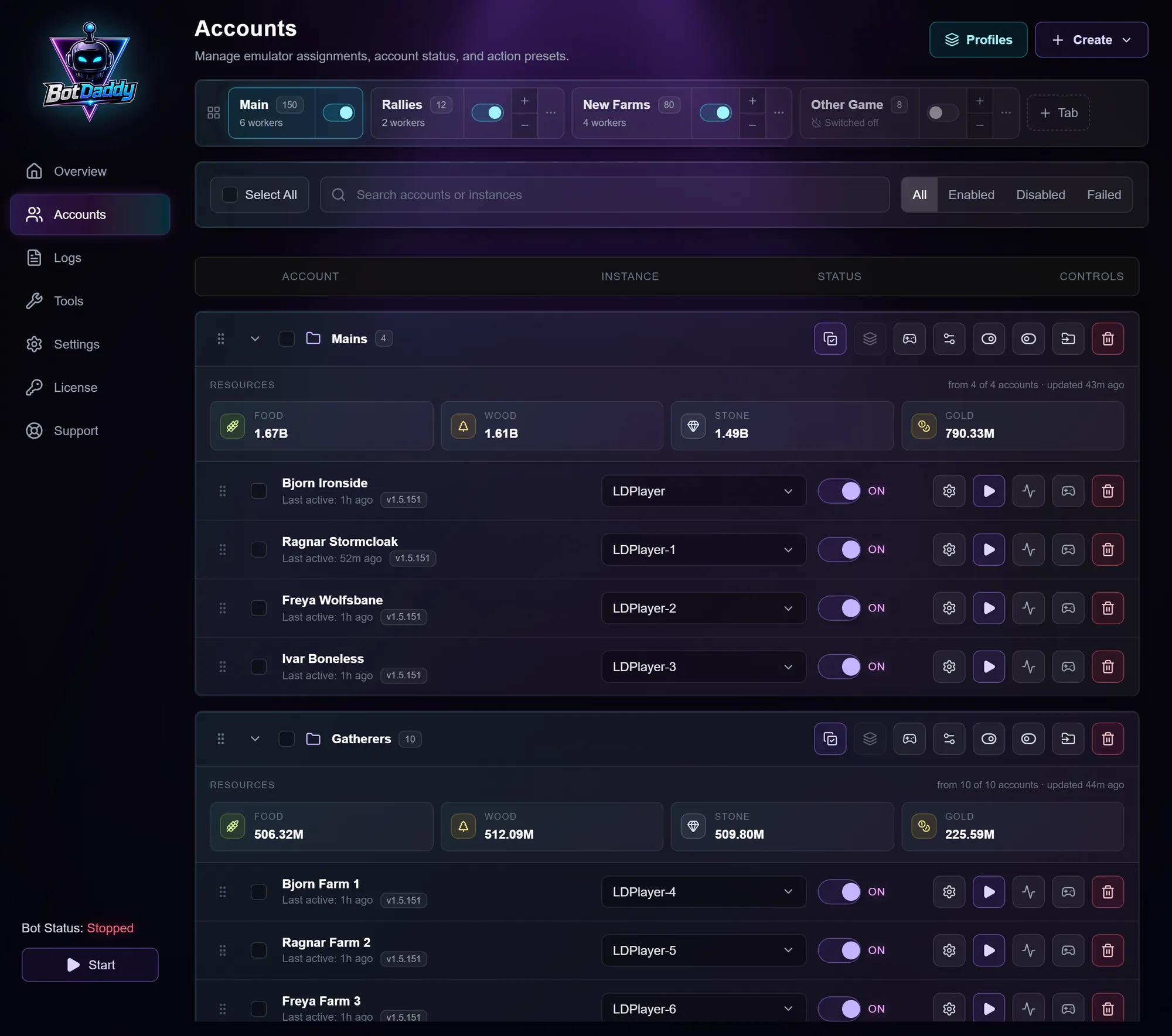 Accounts page